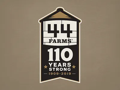 44 Farms Anniversary Badge angus anniveraary cattle commemorative farm feedbackplease grain ranch silo texas