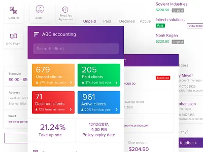 Accounting Mobile Application Design System accounting colourful design system hamburger icon invoice report search bar