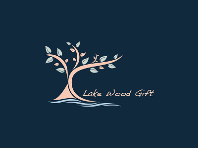 Lake Wood Gift Logo blue and white branding dark blue design gift handwriting handwriting font icon lake logo minimal riverboat sea tree typography wood