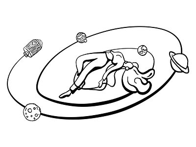 Journey through music clean girl headphones hypnosis illustartion journy life line art love meditating meditation minimal nap planet planets relax space spaceship