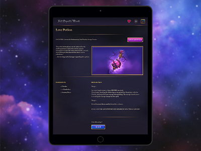 Love potion recipe concept dark interface design recipe app ui ux design