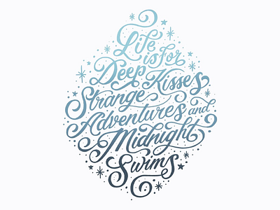 Adventures and Midnight Swims adventures brush cursive deep kisses hand lettering inspiration inspirational quotes kisses lettering life midnight midnight swim romantic script stars strange strange adventures swim type workbook