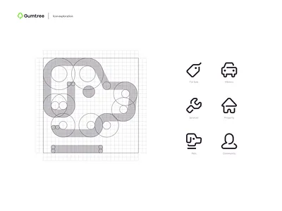 Gumtree Icon Exploration 7robots app community design exploration grid icon iconography line minimal motors pets property sale services stroke icon ui vector