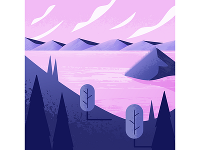 Serene illustration illustrator mountains nature vector water