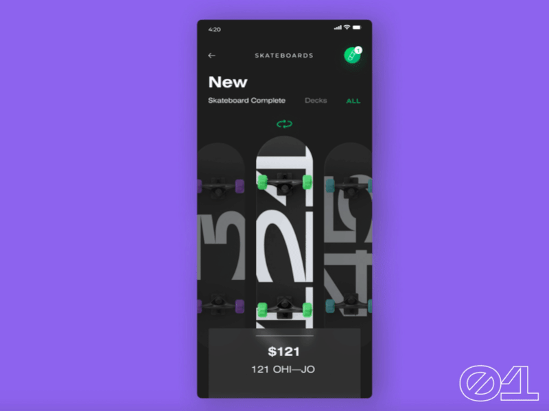 Animation for Skateboard Shop animation belarus dark ui design ecommerce ecommerce app minsk numbers skate deck skate shop skateboard ui