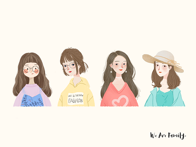 Love And Family blue design four girl illustration people pink