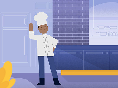 Gastronomy art artdirection blue character chef explainervideo gastronomy graintexture illustration illustrator kitchen orange