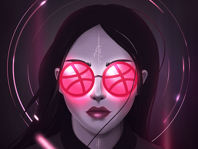 Hello, Dribbble design fantasy fantasy art firstbucket firstshot flat futuristic girl glasses head portrait hello hellodribbble helloworld hidribbble illustration pink sci fi sci fi vector vectorgirl