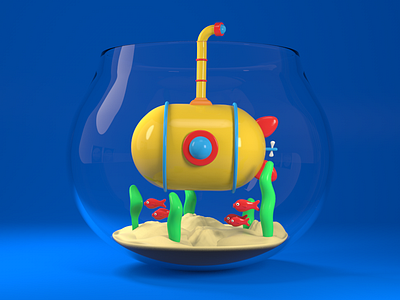 Yellow submarine 3d aquarium c4d cinema 4d submarine yellow