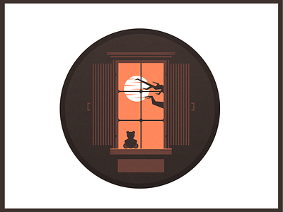 Bear on the window brown illustraion illustrator orange sun window