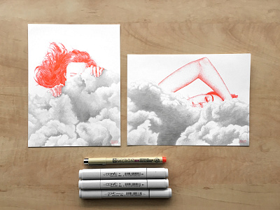 Looking Nice In The Clouds copic copic marker drawing girl hand drawn handdrawn illustration ink ink drawing ink illustration marker micron micron pen pen red ink