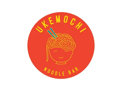 Ukemochi Noodle Bar art direction asian branding design face fast food food goddess icon logo naming noodles red wine smiling sticks symbol typography vector yellow yummy