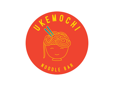 Ukemochi Noodle Bar art direction asian branding design face fast food food goddess icon logo naming noodles red wine smiling sticks symbol typography vector yellow yummy