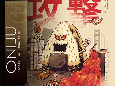 Oniju angry apparel art artwork branding clothing design fantasy food fujhine icon illustration japan japanese food monster onigiri towm tshrit ui ux