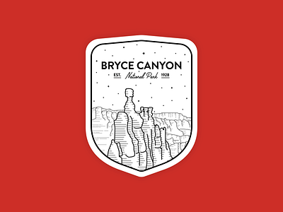 Bryce Canyon National Park Badge badge black white bryce canyon illustration line monoline national park patch red rock series sky stars sticker utah