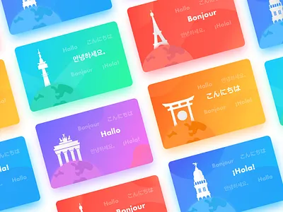Course Card card color colorful france germany illustration japan korea spain ui ux
