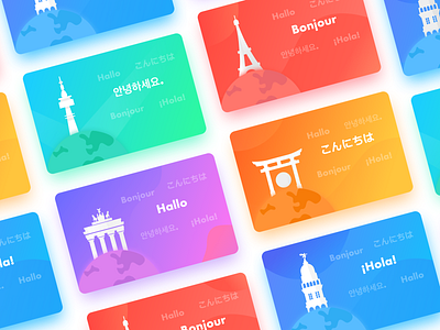 Course Card card color colorful france germany illustration japan korea spain ui ux