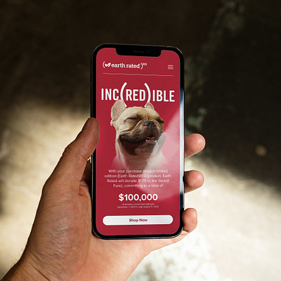 Earth Rated bold dog ecommerce mobile red typography ui ux website