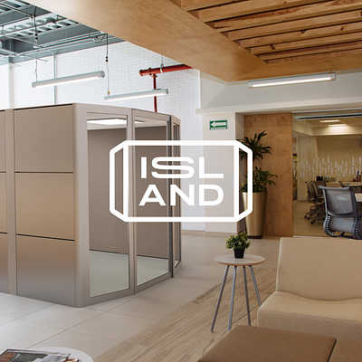 Island box branding coworking logo office sans serif