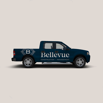 Bellevue b blue branding diamond logo merch print serif truck wrap