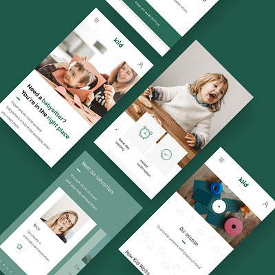 Kiid app baby sitter babysitting branding green kid mobile ui ux web design