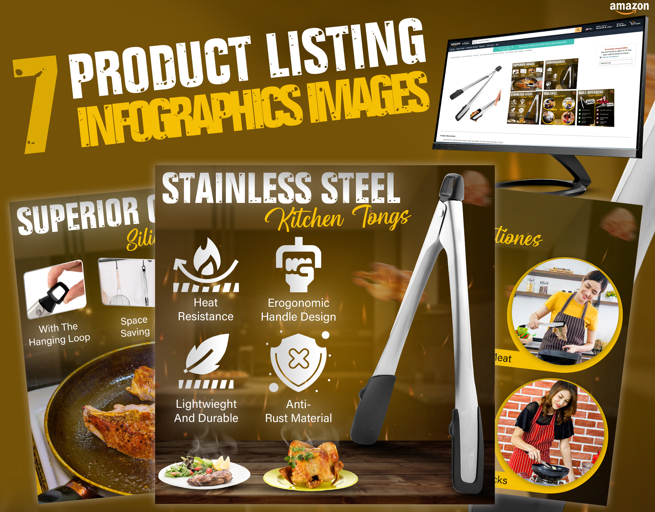 Premium Tong Kitchen Helping Tool a content amazon amazon listing ebc graphic design infographic listing listing images product design product listing