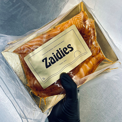 Zaidies branding fish gold logo packaging retro salmon smoked sticker vintage