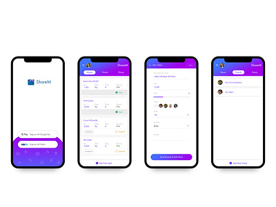 ShareM UI Screens app design dribbble flat design mobile app design share splitwise ui ui ux design uidesign ux ux design