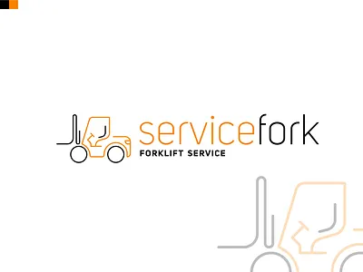 ServiceFork black brand branding character clean design firm flat forklift icon illustration illustrator logo minimal new new shot orange service shot vector