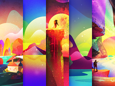 Series Illustrations colour adventure fiction icon illustration landscape landscape illustration branding planet scenery space gradient typography ui ui theme universe web flat