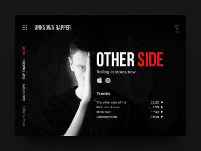 Unknown Rapper artist branding dark dark ui design joyson landing page landing page design minimal music rapper red ui unknown ux web web design web ui website website design