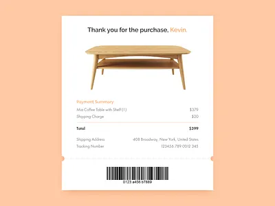 Daily UI 017 Email Receipt app barcode dailyui email receipt furniture receipt table ui ux web
