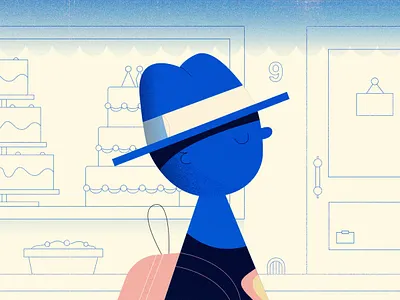 Hipster blue character illustration pink store street vector