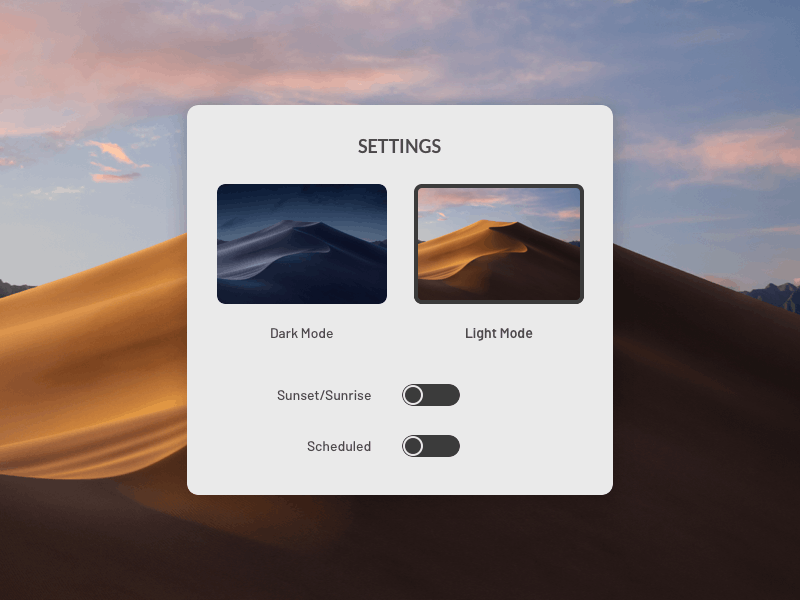 Daily UI #007 - Settings animation app challenge dailyui dailyuichallenge dark mode mac app macos principle principleapp settings sketch ui