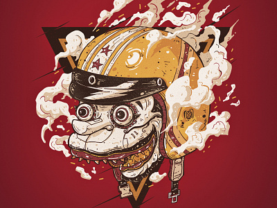 Obong anoman biker burn culture cyberpunk design flame hanoman helmet illustration mask poster smoke sticker t shirt tee traditional wayang