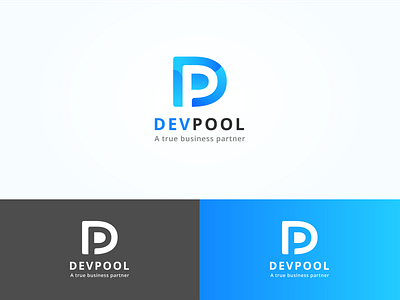 Devpool Logo blue company d develop gradient logo p pool software tech