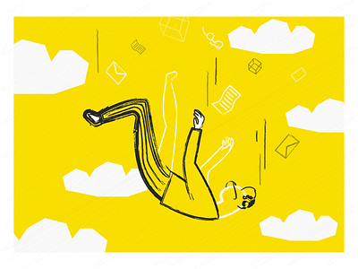 #002 Time is running out clouds drop end falling glasses mail office time worker yellow
