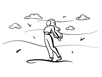 Enjoying life black and white breathe clouds energy girl imagine lineart meditate meditation release wake up wind