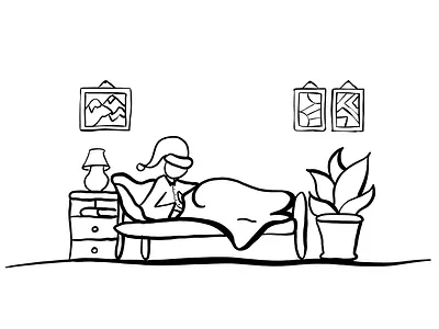 Morning wake up bed black and white cat cat illustration headphones lineart manicule meditate meditation music plant sleep wake up