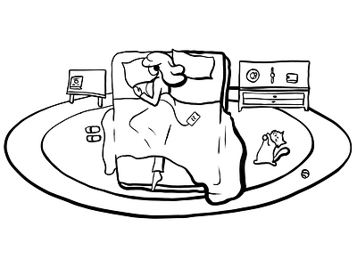 Relaxing night bed black and white cat cat illustration girl headphones lineart meditate meditation music sleep wake up