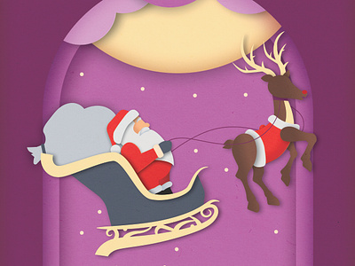 Santa Clause is coming to town! adobe art characters christmas design graphic graphic design illustration illustrator layer art moon night paper art pink reindeer santa santa clause sky sleigh ui