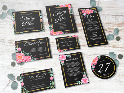 Set of lovely watercolor rose pink wedding invitation botanical bouquet card design floral flower greeting illustration invitation leaf love nature pink rose set spring summer vintage watercolor wedding