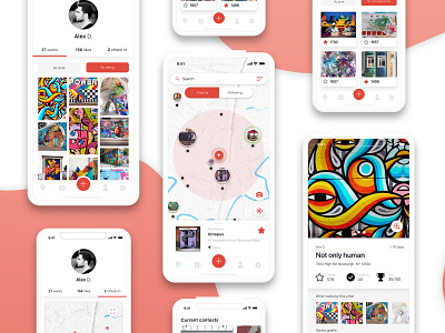 AR - Graffiti social network / profile & map app ar design first graffiti hello dribble maps navigation network profile social app social network ui ux