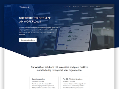3YOURMIND Homepage - Website Design 3d printing b2b blue design hero banner software startup webdesign