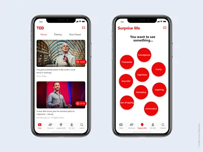 TED App - iOS app clean app design feed flat icon interface ios iphone x ted tedx ui ux video app xd