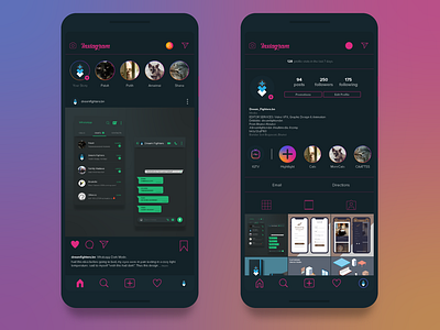 Instagran Dark Mode app dark mode dark ui instagram mockup