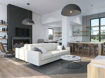 Kitchen and Living Room 3D Rendering 3d architecture beaverton oregon portland rendering
