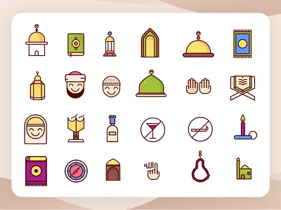 Islamic Colored Icons app arabic design icon illustration islamic logo ui ux vector web