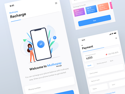 Talktime recharge UI | Muthopay app design digital wallet finance ui flat ui ios app mobile recharge mobile wallet recharge ui ui illustration wallet ui