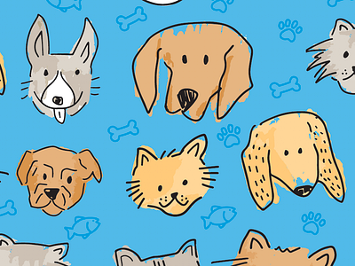 Gift Wrap Ideas = Dogs + Cats blue cat christmas dog illustration line art